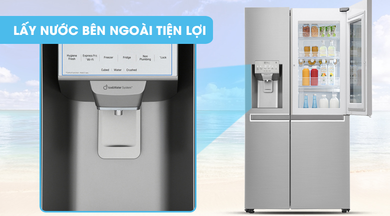 Lấy nước lấy đá ngoài với tủ lạnh GR-X247JS